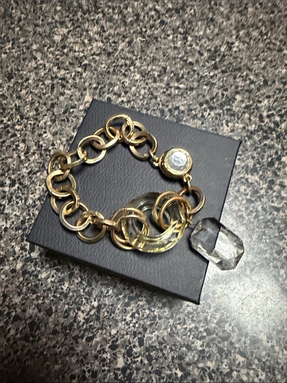 Gold Link Bracelet with Clear Crystal Accent
